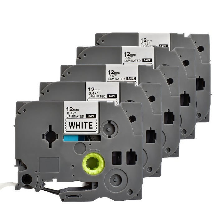 Pachet 5 bucati banda etichete laminate compatibila Brother TZe-231 latime 12 mm culoare negru pe alb