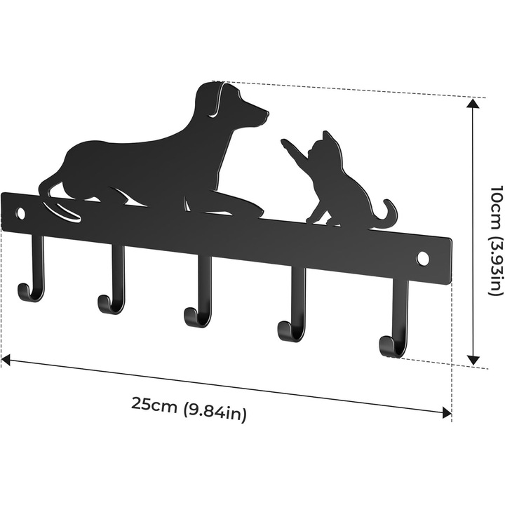 OriwarE fogas, kulcstartó kampók, fekete, 10x25cm