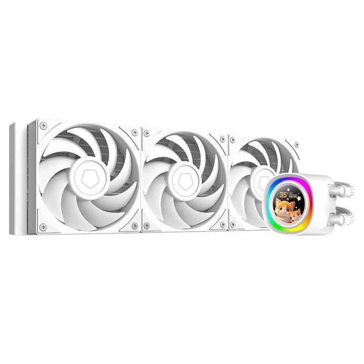 ID-Cooling FX360 LCD PE folyékony CPU hűtő kijelzővel, 0～2450±10%RPM, 88.75 CFM, 34.3 dBA, fehér
