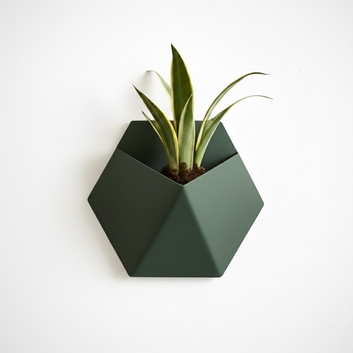 Hexa Design fali virágtartó, Forest Emerald szín, geometrikus design, környezetbarát anyag