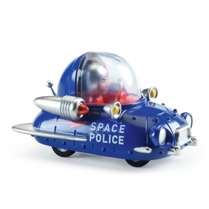 Masina de politie spatiala, Colectia Crazy Motors, Djeco, din metal, cu suspensie, +3 ani