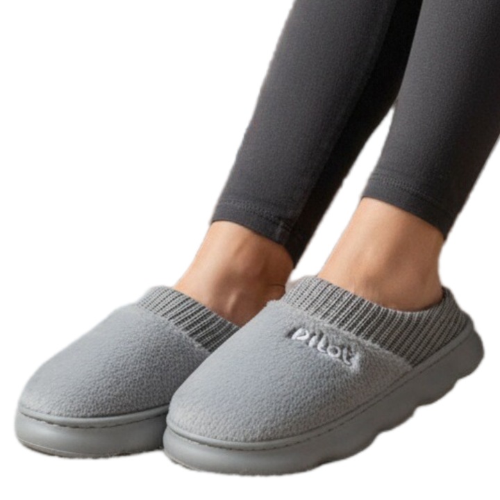 Пухкави домашни чехли A-821gri 121898, Сив, 36-37