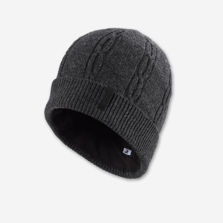 Női sí sapka, Wedze, csavart, gyapjú, szénszürke, m/l 56-62cm