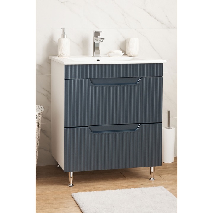 Mobilier de baie MDF, baza/lavoar, Badenmob, seria 033, 60x46x81cm, cu sertare, Antracit