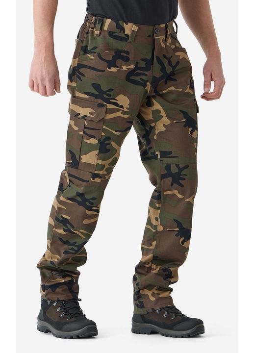 Pantalon cargo Solognac camuflaj verde, bumbac 100%, m