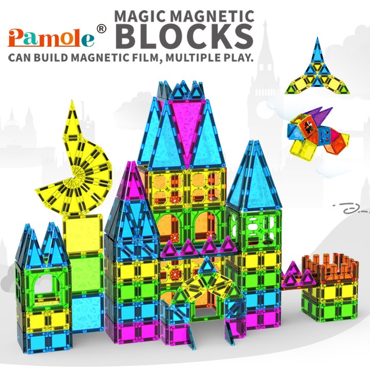 Set mare de magneti pentru constructii cu feronerie colorata, joc educativ, multicolor