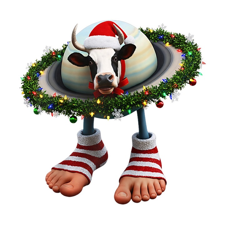 Sticker La Vaca Saturno Saturnita Imbodobit Cu Decoratiuni De Craciun, Autoadeziv, Craciun, Cri-Flo, dimensiune 25 cm