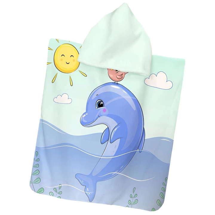 Poncho pentru copii, Excellent, delfin, 60x120cm, multicolor