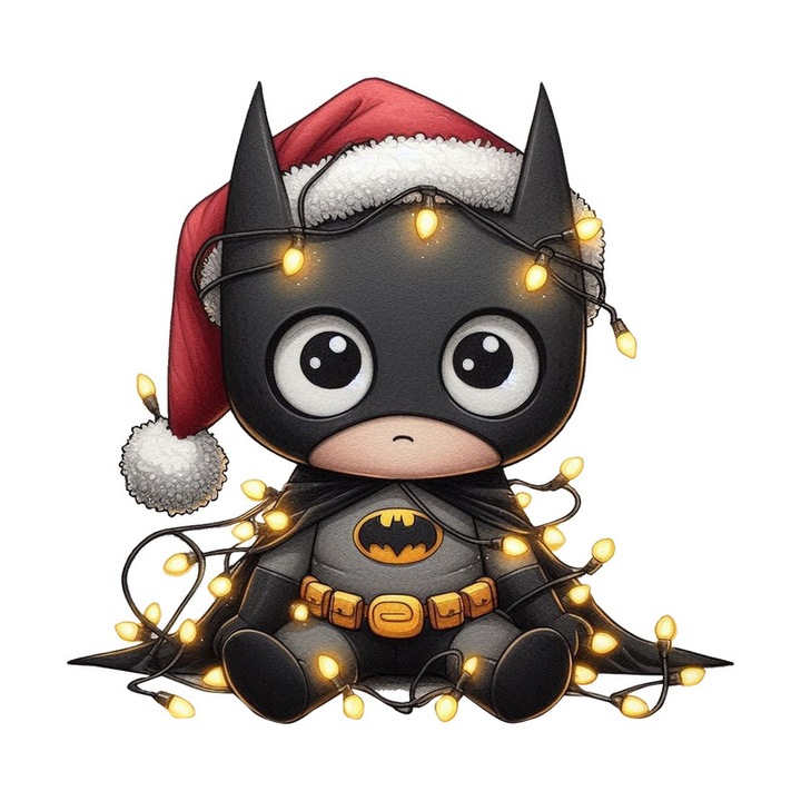 Sticker Batman Christmas Cu Cana Si Biscuit, Autoadeziv, Craciun, Cri-Flo, dimensiune 25 cm