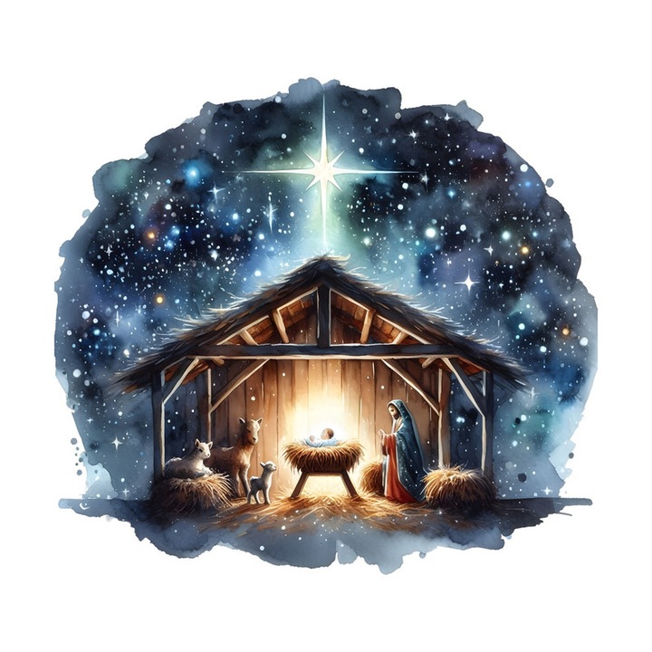 Sticker Ieslea Sub Steaua Sfanta, Autoadeziv, Craciun, Cri-Flo, dimensiune 25 cm