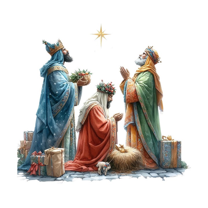 Sticker Nasterea Domnului Cu Magi Scena Biblica Wise Men Nativity Scene, Autoadeziv, Craciun, Cri-Flo, dimensiune 25 cm
