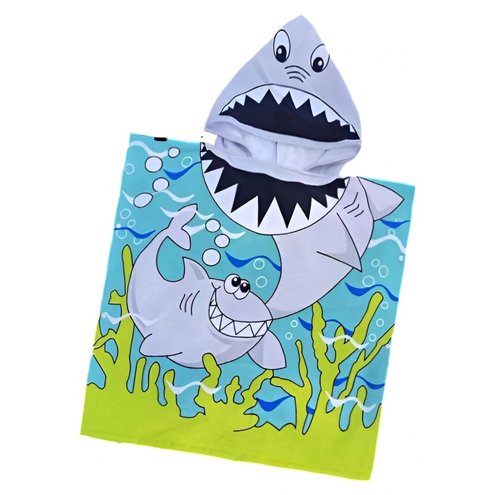 Poncho copii Boys, model rechin, 60x120cm, multicolor