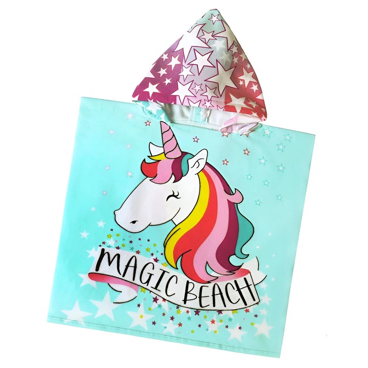 Poncho pentru copii, Girls, unicorn, 60x120cm, multicolor