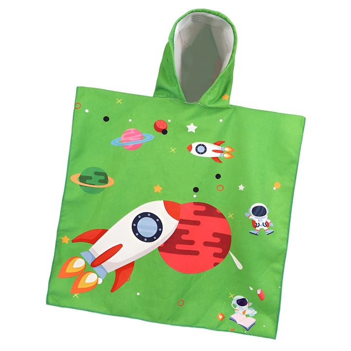 Poncho copii Boys, model racheta, 60x120 cm, multicolor