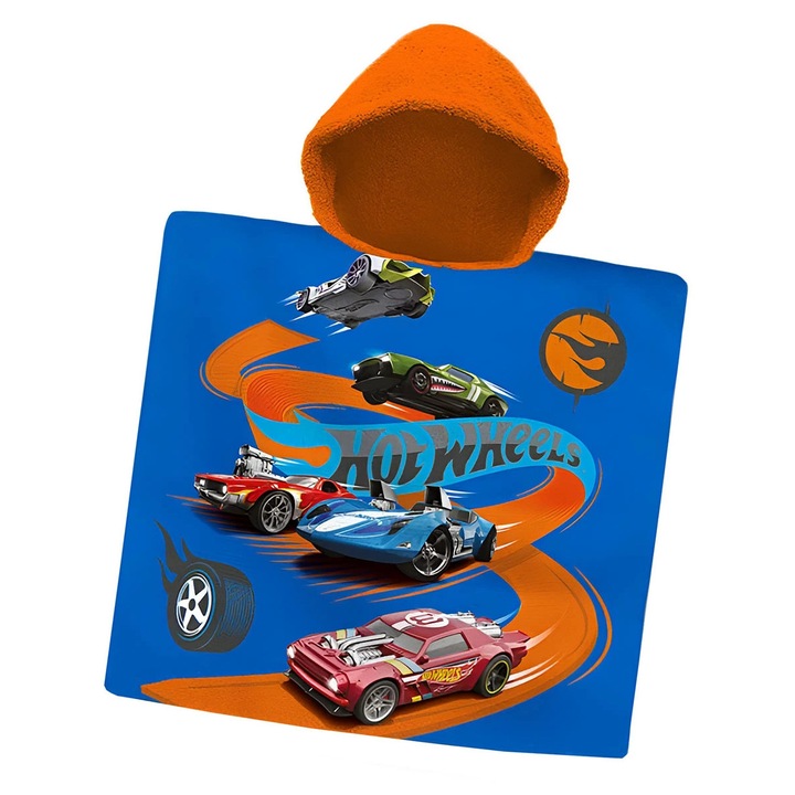 Poncho copii Boys Hot Wheels, 60x120cm, multicolor, material usor si rapid uscare