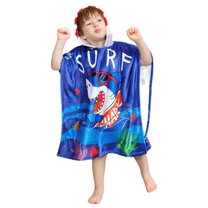 Poncho copii Boys, model rechin, multicolor, 110 cm