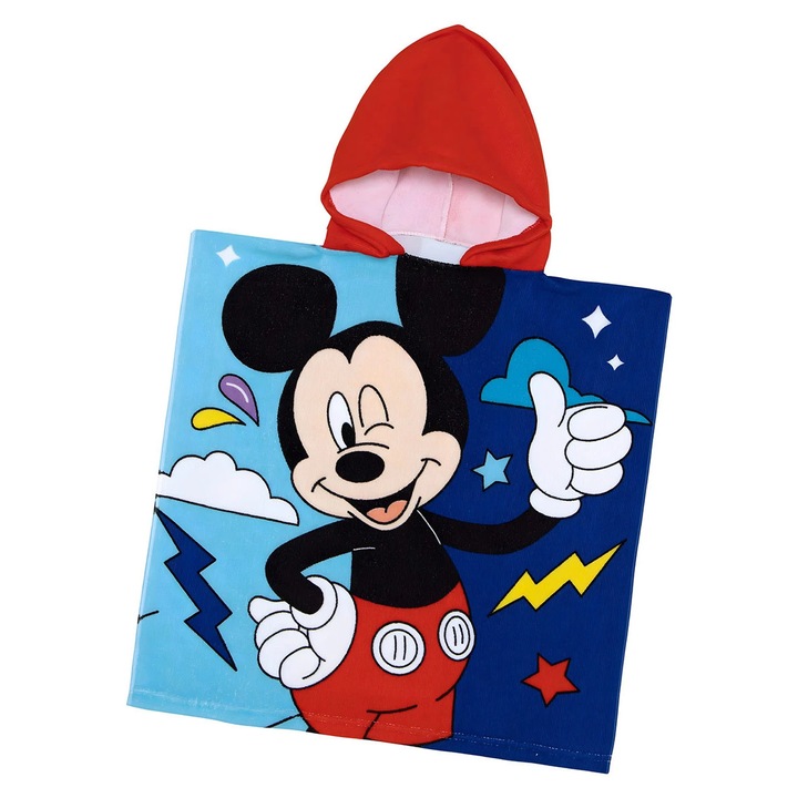 Gyermek poncsó, Disney, Mickey egér, 50x100 cm, többszínű, 100% poliészter