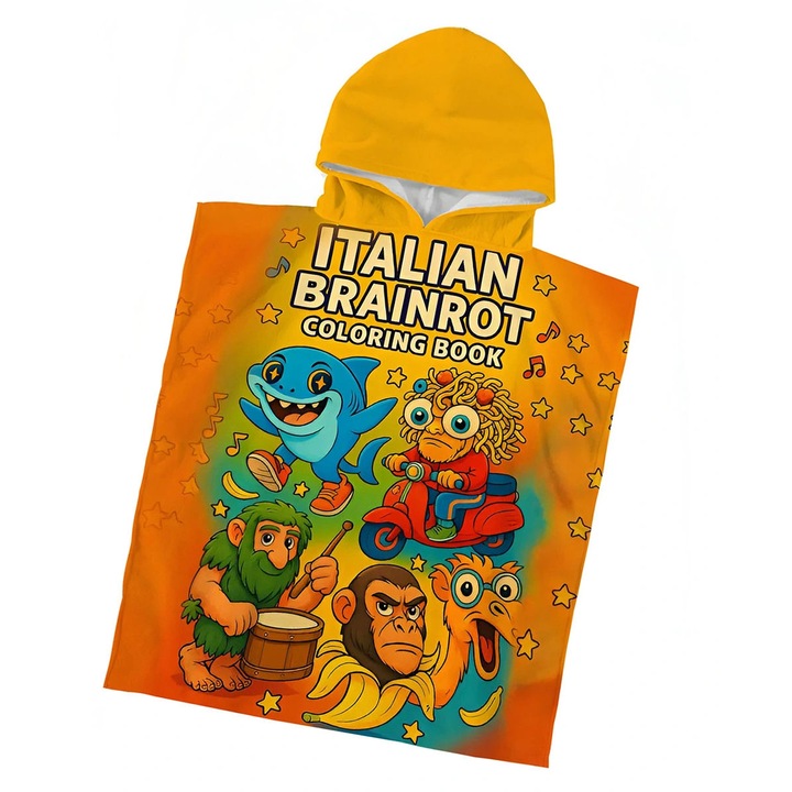 Poncho copii, Italian Brainrot, 60x120 cm, multicolor, material poliester