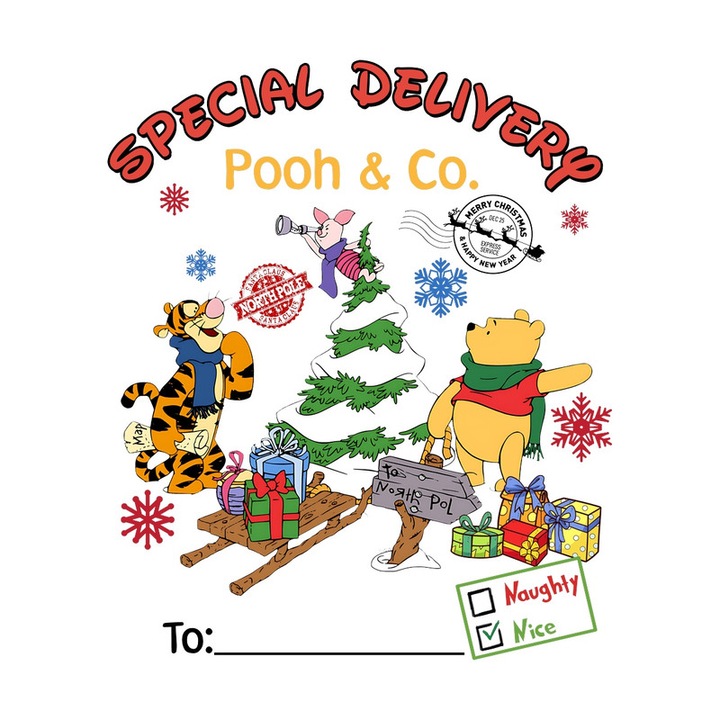 Sticker Special Delivery Pooh Ursulet Padure Craciun, Autoadeziv, Craciun, Cri-Flo, dimensiune 15 cm