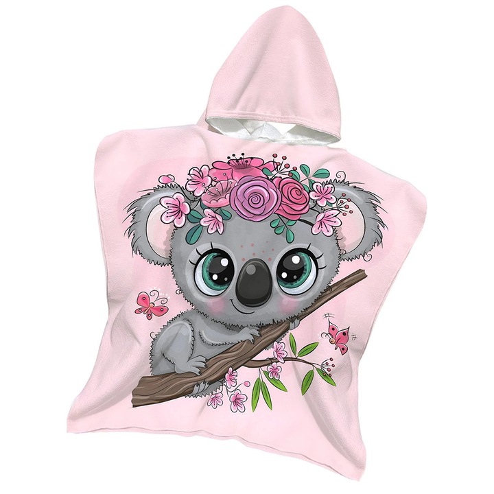 Poncho pentru copii, Girls, Koala, 60x120 cm, rapid uscare, multicolor