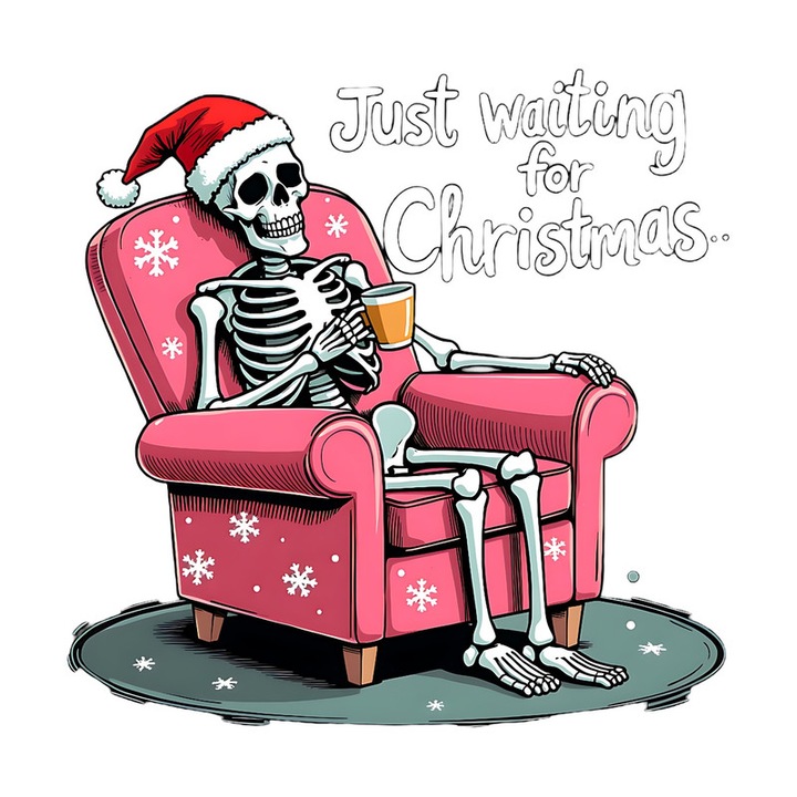 Sticker Schelet Relaxat Pe Fotoliu Asteptand Craciunul, Autoadeziv, Craciun, Cri-Flo, dimensiune 25 cm