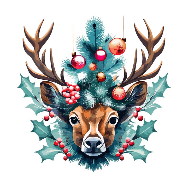 Sticker Ren Cu Decor De Sarbatori Coroana Verde, Autoadeziv, Craciun, Cri-Flo, dimensiune 25 cm