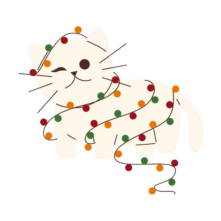 Sticker Pisica Decorata Cu Instalatie Lumini, Autoadeziv, Craciun, Cri-Flo, dimensiune 20 cm