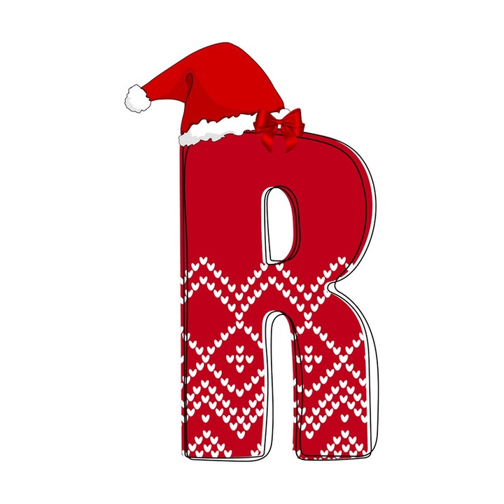 Sticker R Litera Rosie Cu Caciulita Si Inimioare Albe, Autoadeziv, Craciun, Cri-Flo, dimensiune 25 cm