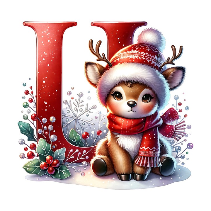 Sticker U Litera Craciun Cu Ren Si Fulgi, Autoadeziv, Craciun, Cri-Flo, dimensiune 15 cm