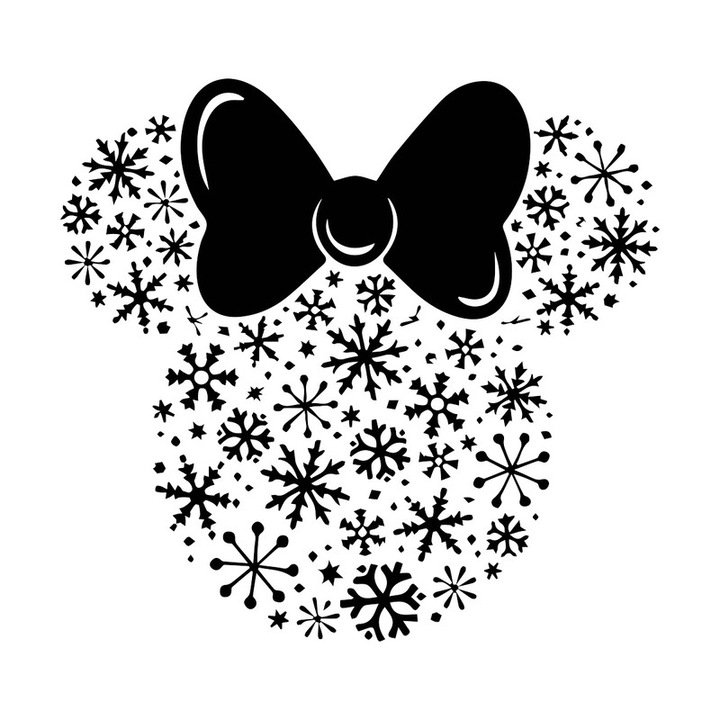 Sticker Minnie Cu Fulgi Alb Negru, Autoadeziv, Craciun, Cri-Flo, dimensiune 20 cm