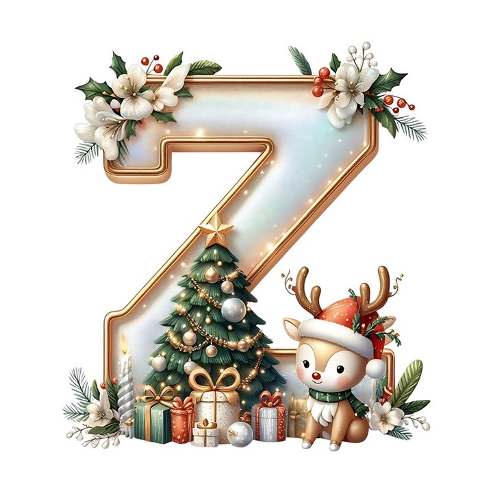 Sticker Z Litere Craciun Cu Ren Brad Luminite Si Cadouri, Autoadeziv, Craciun, Cri-Flo, dimensiune 25 cm