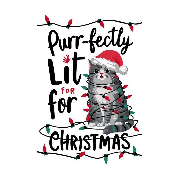 Sticker Pisica Perfecta Pentru Craciun Lit For Christmas, Autoadeziv, Craciun, Cri-Flo, dimensiune 25 cm