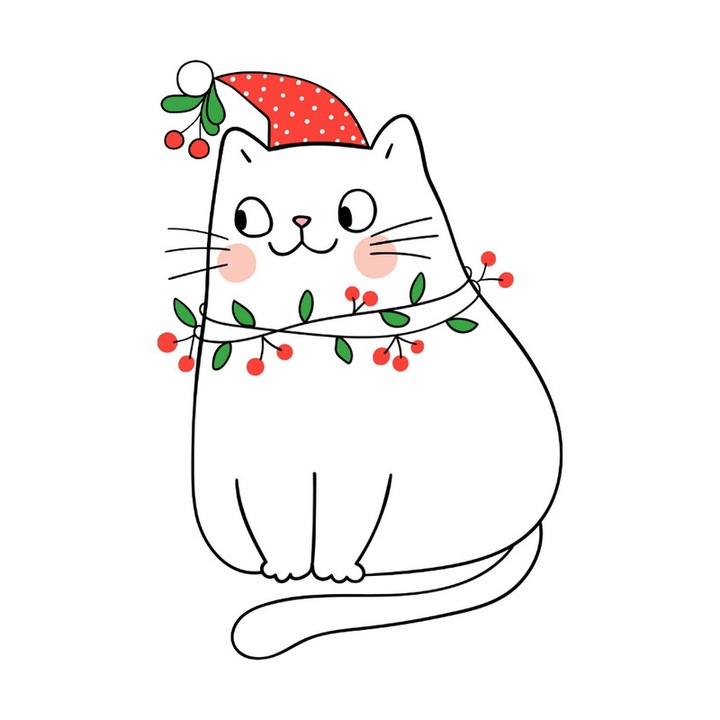 Sticker Pisica Cu Ghirlanda, Autoadeziv, Craciun, Cri-Flo, dimensiune 25 cm