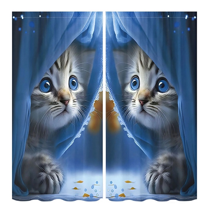 Perdele, Excellent, set 2 buc, 75x166cm, albastru, 100% poliester