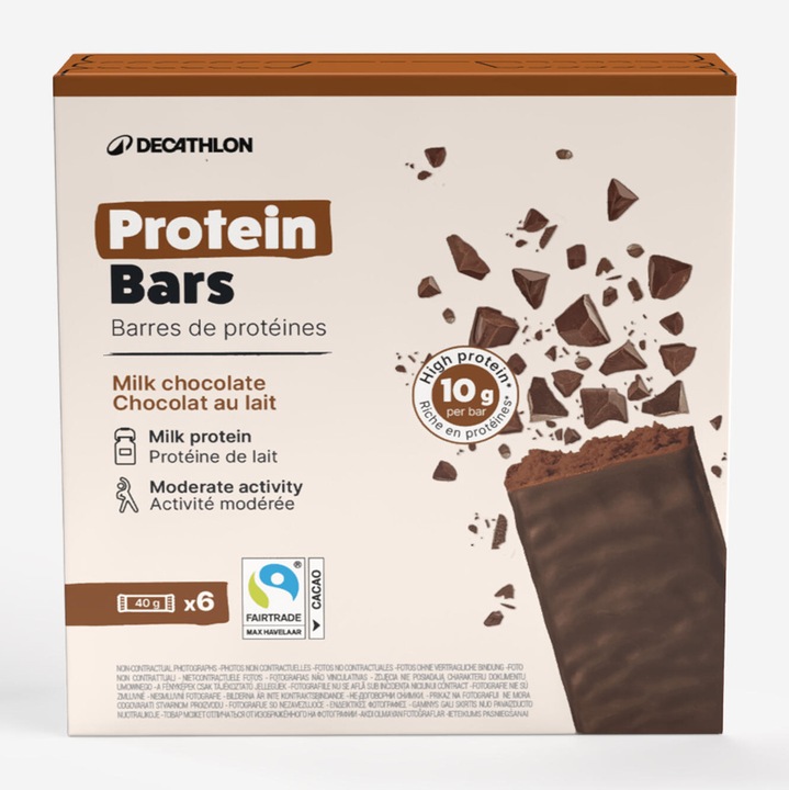 Batoane proteice Decathlon, ciocolată cu lapte, set 6 bucăți