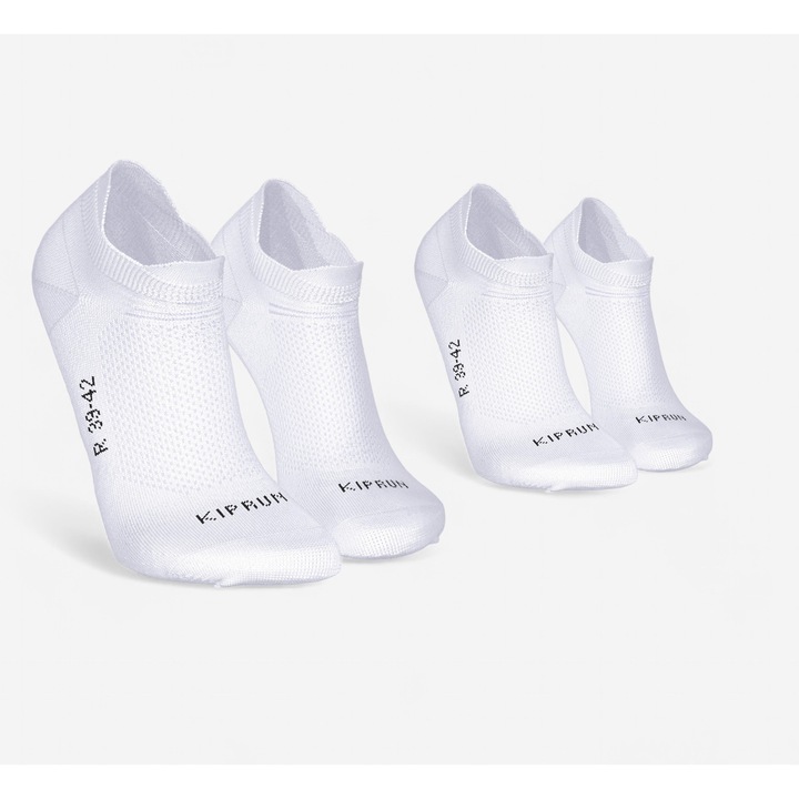 Set 2 perechi sosete scurte subtiri KIPRUN alergare alb/negru 39/42