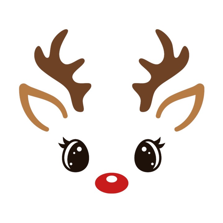 Sticker decorativ crăciun Ren cu gene lungi și nas roșu, autoadeziv, Cri-Flo, 15 cm