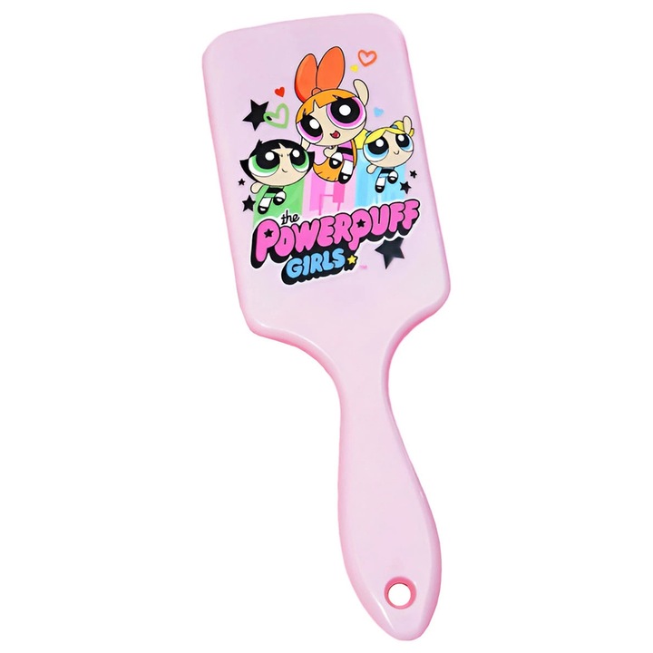 Perie de par licentiata Powerpuff Girls, 22cm, pentru toate tipurile de par, umed si uscat