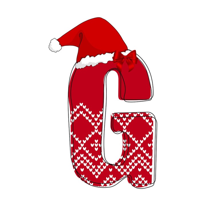 Sticker G Litera Rosie Cu Caciulita Si Inimioare Albe, Autoadeziv, Craciun, Cri-Flo, dimensiune 15 cm