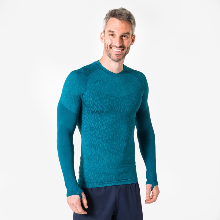 Bluza de fotbal termică Keepdry, Kipsta, albastru păun, unisex, mărime XL