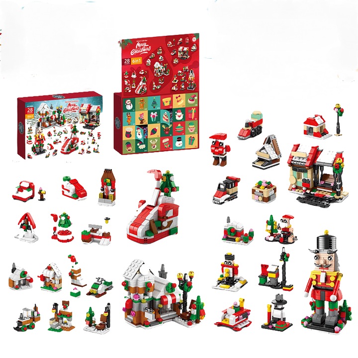 Calendar Advent Craciun cu Piese de Constructie, 24 Cutii, Multicolor, 6+ Ani