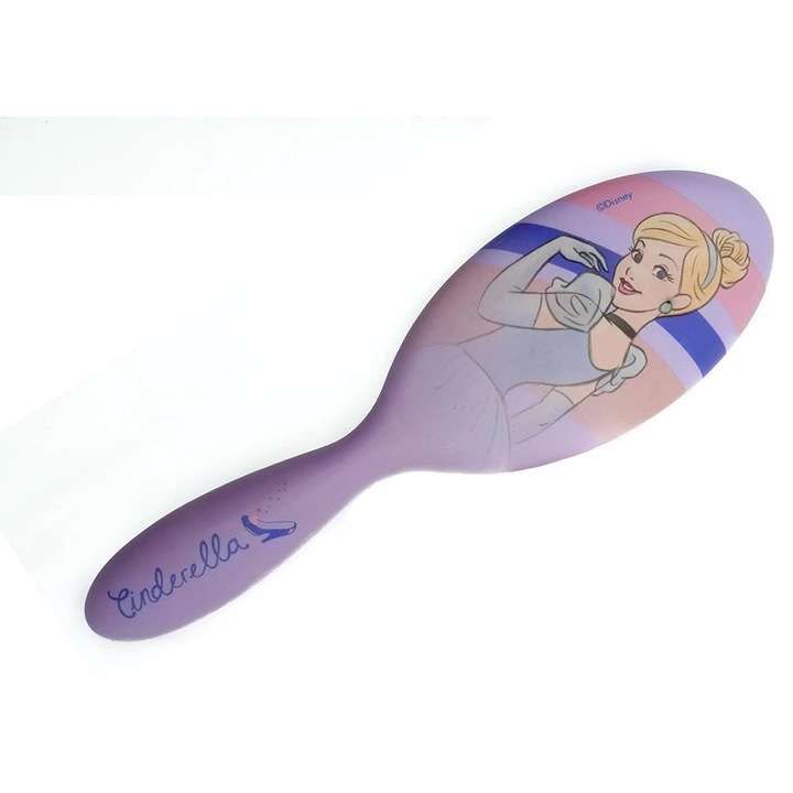 Perie de par Disney - Popelka, 21cm, pentru par umed si uscat, cu bilute masaj