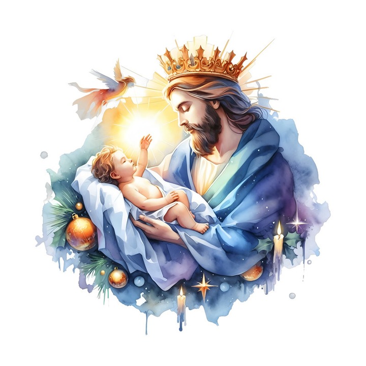 Sticker Iisus Copil Cu Coroana, Autoadeziv, Craciun, Cri-Flo, dimensiune 20 cm