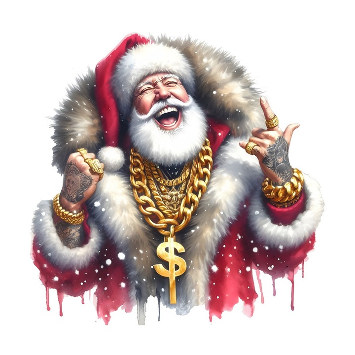 Sticker Mos Craciun Cu Blana Si Lant Mare De Aur, Autoadeziv, Craciun, Cri-Flo, dimensiune 25 cm