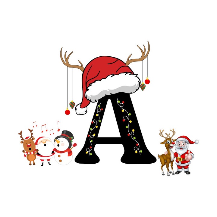 Sticker A Litera Cu Luminite Reni Si Mos Craciun, Autoadeziv, Craciun, Cri-Flo, dimensiune 20 cm