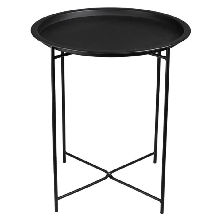 Кръгла помощна маса AB HOMES, метална, матово черна, Ø46x52 см – модерен индустриален дизайн, идеална за балкон, тераса или всекидневна