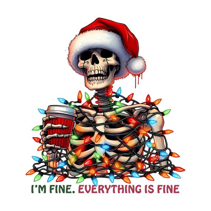 Sticker Schelet Cu Instalatie De Craciun, Autoadeziv, Craciun, Cri-Flo, dimensiune 25 cm