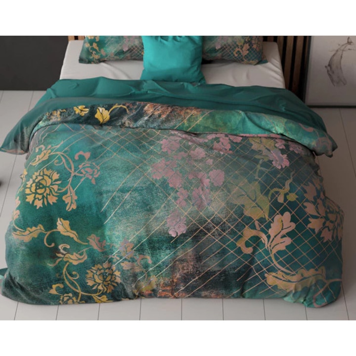 Sleeptime Raddison Flower Green ágyneműhuzat garnitúra, 3 részes, paplanhuzat 240x220 cm, 2 párnahuzat 60x70 cm, 100% mikroszálas, zöld