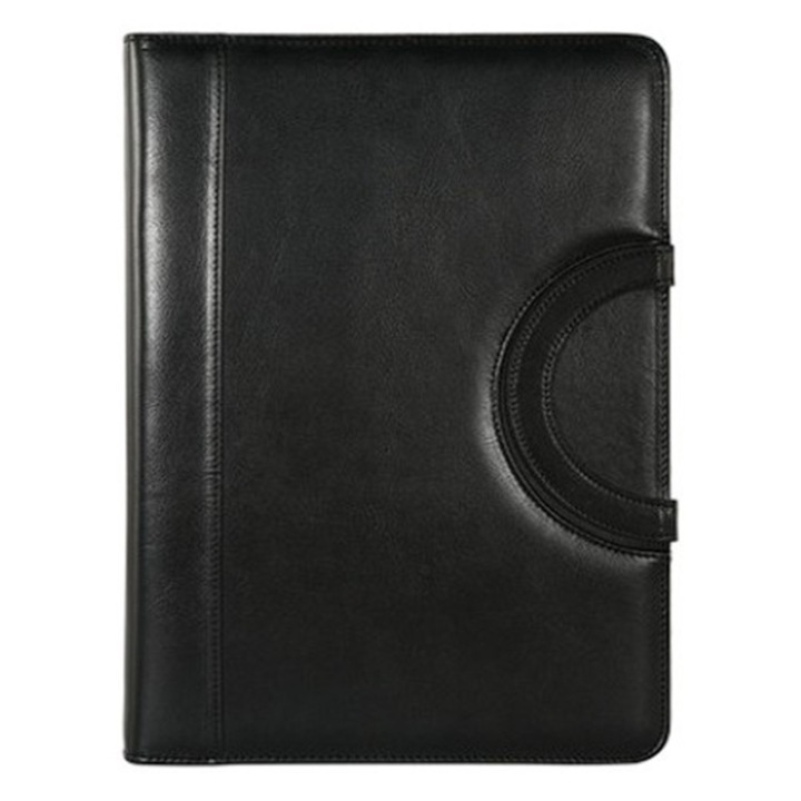 Mapa conferință A4, manere incorporate, 4 inele detasabile, piele ecologică, negru