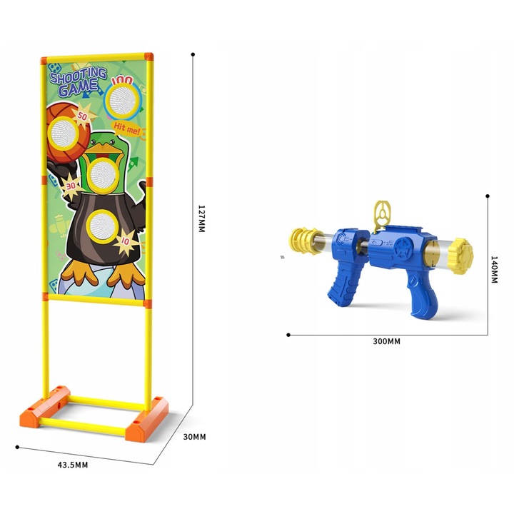 Set de joc Zutto, 2 pistoale, 24 bile din spuma, tinta stand, culori luminoase